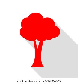 Tree sign illustration. Red icon with flat style shadow path.