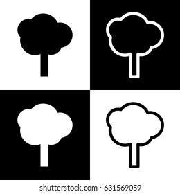 Tree sign illustration. Vector. Black and white icons and line icon on chess board.