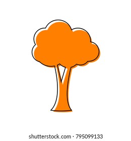 Tree sign illustration. Vector. Black line icon with shifted flat orange filled icon on white background. Isolated.