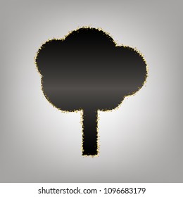 Tree sign illustration. Vector. Blackish icon with golden stars at grayish background.