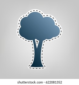 Tree sign illustration. Vector. Blue icon with outline for cutting out at gray background.