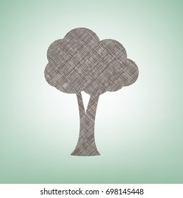 Tree sign illustration. Vector. Brown flax icon on green background with light spot at the center.