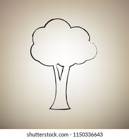 Tree sign illustration. Vector. Brush drawed black icon at light brown background.