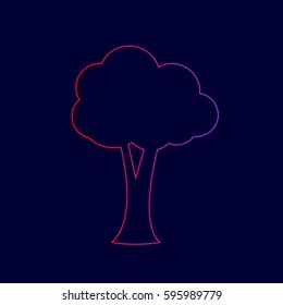 Tree sign illustration. Vector. Line icon with gradient from red to violet colors on dark blue background.