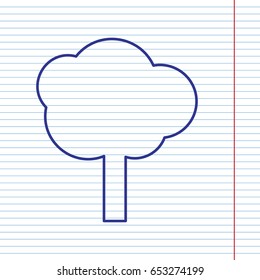 Tree sign illustration. Vector. Navy line icon on notebook paper as background with red line for field.