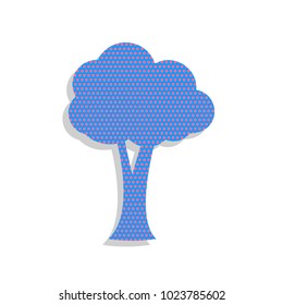 Tree sign illustration. Vector. Neon blue icon with cyclamen polka dots pattern with light gray shadow on white background. Isolated.
