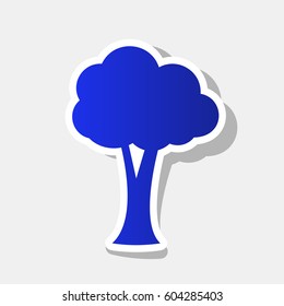 Tree sign illustration. Vector. New year bluish icon with outside stroke and gray shadow on light gray background.