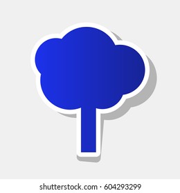 Tree sign illustration. Vector. New year bluish icon with outside stroke and gray shadow on light gray background.