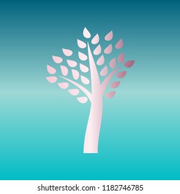 Tree sign illustration. Vector. Pink bronze gradient icon at turquoise gradient background.