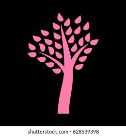 Tree sign illustration. Vector. Pink icon on black background.