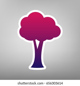 Tree sign illustration. Vector. Purple gradient icon on white paper at gray background.