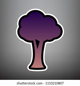 Tree sign illustration. Vector. Violet gradient icon with black and white linear edges at gray background.