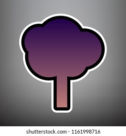Tree sign illustration. Vector. Violet gradient icon with black and white linear edges at gray background.