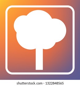 Tree sign illustration. Vector. White icon on transparent button at orange-violet gradient background.
