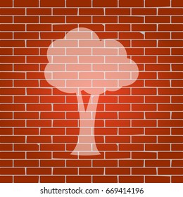 Tree sign illustration. Vector. Whitish icon on brick wall as background.