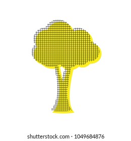 Tree sign illustration. Vector. Yellow icon with square pattern duplicate at white background. Isolated.