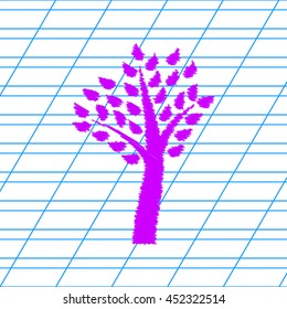 Tree sign illustration. Violet scribble icon with school paper.