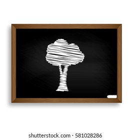 Tree sign illustration. White chalk icon on black school board 