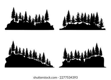 Tree silhouette background with tall and small trees. Forest silhouette illustration.