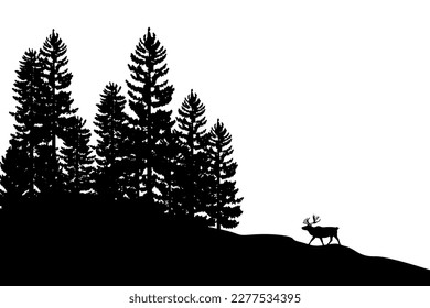 Tree silhouette background with tall and small trees. Forest silhouette illustration.