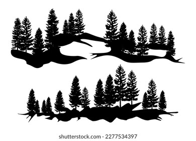 Tree silhouette background with tall and small trees. Forest silhouette illustration.