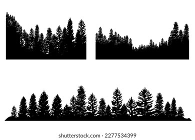 Tree silhouette background with tall and small trees. Forest silhouette illustration.