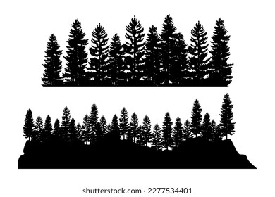 Tree silhouette background with tall and small trees. Forest silhouette illustration.