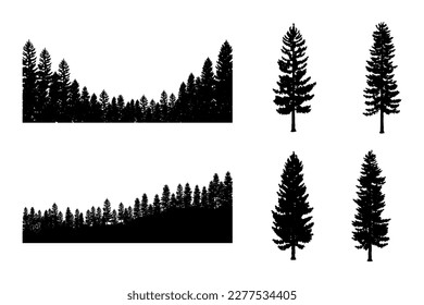 Tree silhouette background with tall and small trees. Forest silhouette illustration.