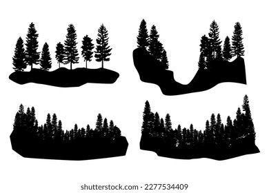 Tree silhouette background with tall and small trees. Forest silhouette illustration.
