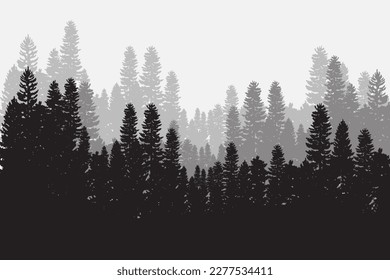 Tree silhouette background with tall and small trees. Forest silhouette illustration.
