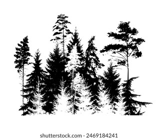 Baumsilhouette Hintergrund mit hohen und kleinen Bäumen. Forest-Silhouette-Illustration.