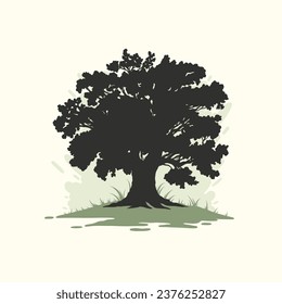 tree silhouette. big tree silhouette. oak tree silhouette. black oak tree isolated on white background. cutout trees. hand drawn design. vector illustration.