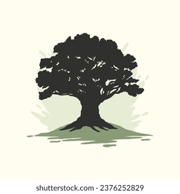 tree silhouette. big tree silhouette. oak tree silhouette. black oak tree isolated on white background. cutout trees. hand drawn design. vector illustration.