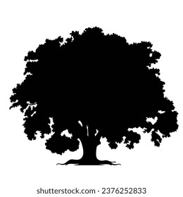 tree silhouette. big tree silhouette. oak tree silhouette. black oak tree isolated on white background. cutout trees. hand drawn design. vector illustration.