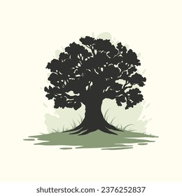 tree silhouette. big tree silhouette. oak tree silhouette. black oak tree isolated on white background. cutout trees. hand drawn design. vector illustration.