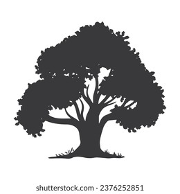 tree silhouette. big tree silhouette. oak tree silhouette. black oak tree isolated on white background. cutout trees. hand drawn design. vector illustration.