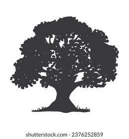 tree silhouette. big tree silhouette. oak tree silhouette. black oak tree isolated on white background. cutout trees. hand drawn design. vector illustration.