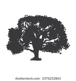tree silhouette. big tree silhouette. oak tree silhouette. black oak tree isolated on white background. cutout trees. hand drawn design. vector illustration.