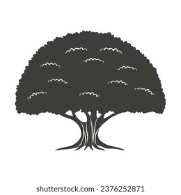tree silhouette. big tree silhouette. oak tree silhouette. black oak tree isolated on white background. cutout trees. hand drawn design. vector illustration.