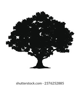 tree silhouette. big tree silhouette. oak tree silhouette. black oak tree isolated on white background. cutout trees. hand drawn design. vector illustration.