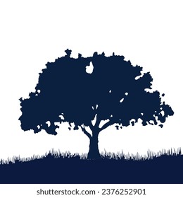 tree silhouette. big tree silhouette. oak tree silhouette. black oak tree isolated on white background. cutout trees. hand drawn design. vector illustration.