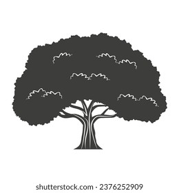 tree silhouette. big tree silhouette. oak tree silhouette. black oak tree isolated on white background. cutout trees. hand drawn design. vector illustration.
