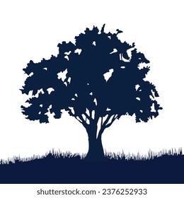 tree silhouette. big tree silhouette. oak tree silhouette. black oak tree isolated on white background. cutout trees. hand drawn design. vector illustration.