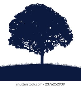 tree silhouette. big tree silhouette. oak tree silhouette. black oak tree isolated on white background. cutout trees. hand drawn design. vector illustration.
