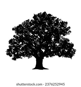 tree silhouette. big tree silhouette. oak tree silhouette. black oak tree isolated on white background. cutout trees. hand drawn design. vector illustration.
