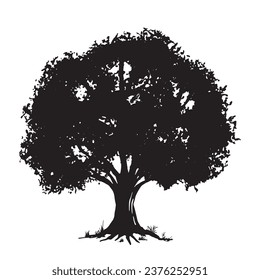 tree silhouette. big tree silhouette. oak tree silhouette. black oak tree isolated on white background. cutout trees. hand drawn design. vector illustration.