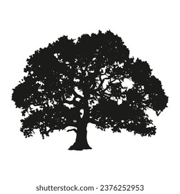 tree silhouette. big tree silhouette. oak tree silhouette. black oak tree isolated on white background. cutout trees. hand drawn design. vector illustration.