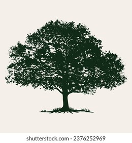 tree silhouette. big tree silhouette. oak tree silhouette. black oak tree isolated on white background. cutout trees. hand drawn design. vector illustration.