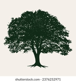 silueta de árbol. gran silueta de árbol. silueta de roble. roble negro aislado en fondo blanco. cortar árboles. diseño dibujado a mano. ilustración vectorial.