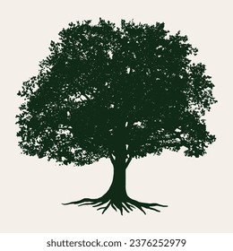 silueta de árbol. gran silueta de árbol. silueta de roble. roble negro aislado en fondo blanco. cortar árboles. diseño dibujado a mano. ilustración vectorial.